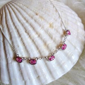 Pink Simulated Sapphire Sterling Silver 18-20" Necklace 3.40 Cts